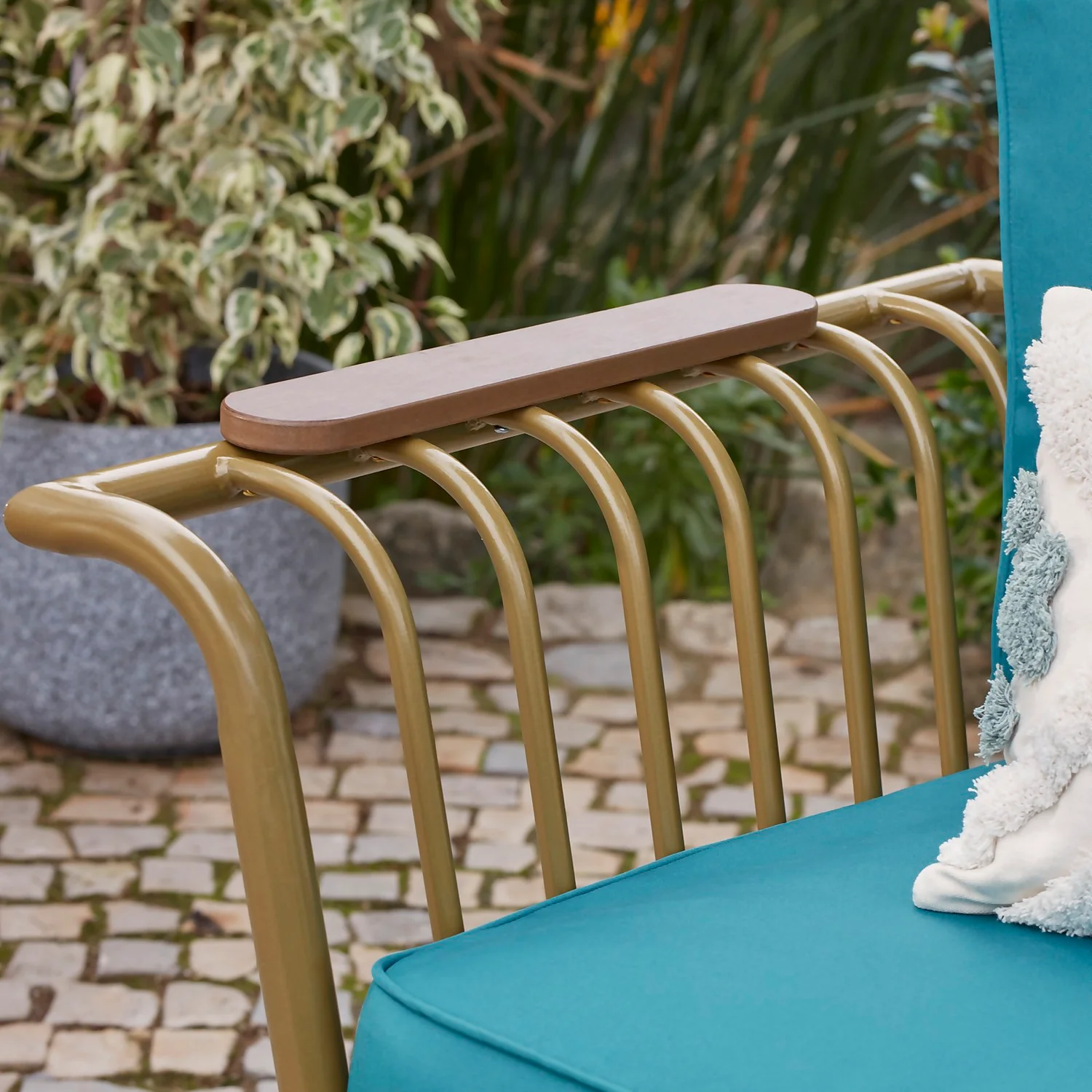 Omari Metal Garden Corner Sofa Set - Teal & Gold 3 Omari Metal Garden Corner Sofa Set - Teal & Gold - Image 3