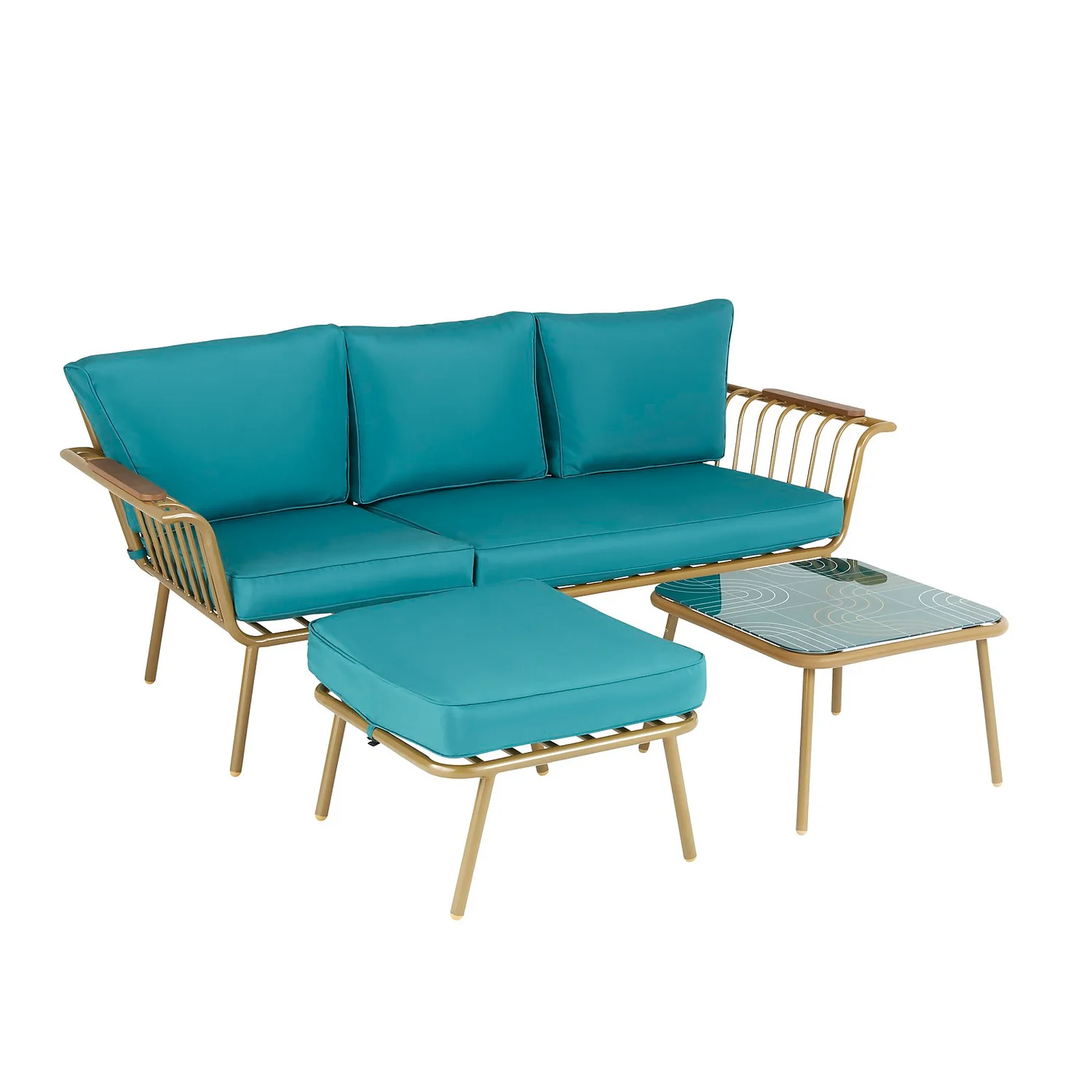 Omari Metal Garden Corner Sofa Set - Teal & Gold 2 Omari Metal Garden Corner Sofa Set - Teal & Gold - Image 2